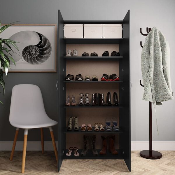 vidaXL Schuhschrank Schwarz 80x35,5x180 cm Holzwerkstoff
