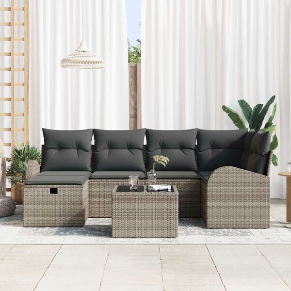 vidaXL Sofa Set mit Kissen mit Speicher Grau Poly-Rattan