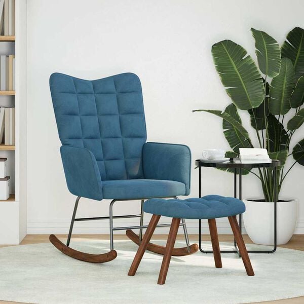 vidaXL Schaukelstuhl mit Hocker Blauer Samt