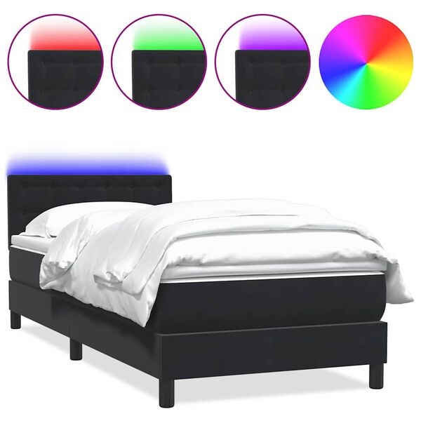 vidaXL Boxspringbett mit Matratze & LED Schwarz 90x210 cm Samt