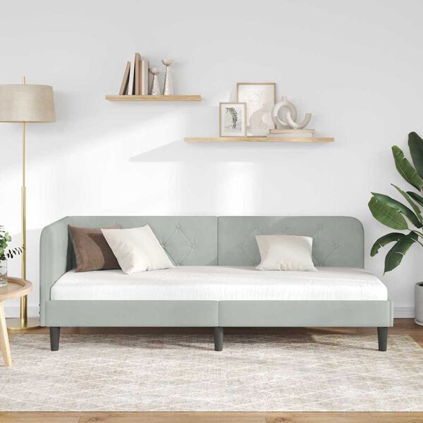 vidaXL Eckbettgestell mit Kopfteil Hellgrau 80 x 200 cm Samt