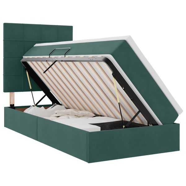 vidaXL Bett mit Stauraum und LED mit LED Dunkelgr&uuml;n 90 x 190 cm Samt