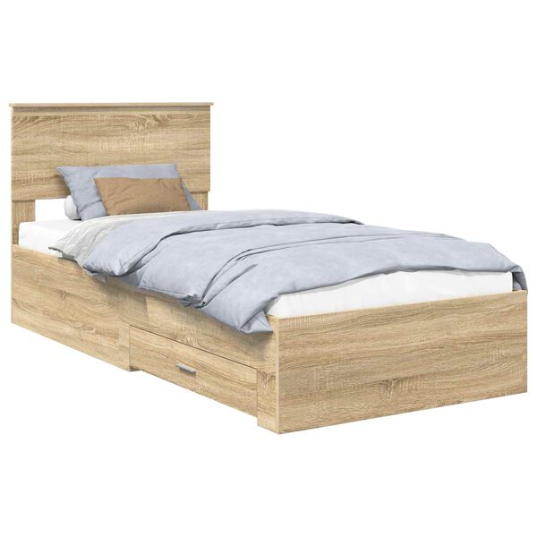 vidaXL Bettrahmen mit Kopfteil Sonoma-Eiche 90 x 190 cm Holzwerkstoff