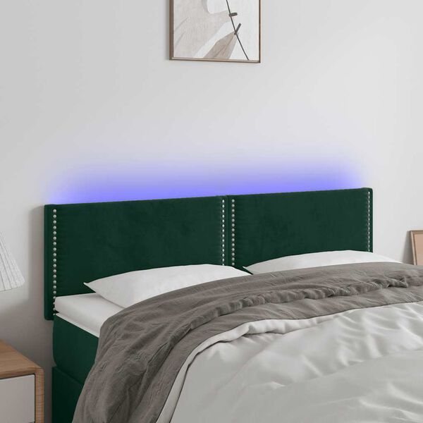 vidaXL LED Kopfteil Dunkelgr&uuml;n 144x5x78/88 cm Samt