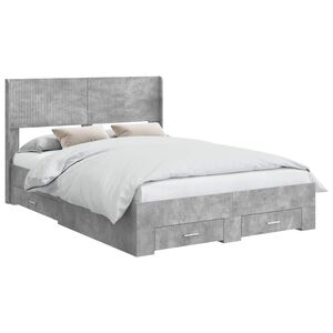vidaXL Bettgestell mit Stauraum und Kopfteil Betongrau 140 x 190 cm