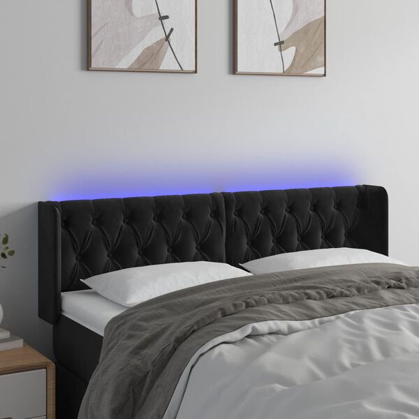 vidaXL LED Kopfteil Schwarz 163x16x78/88 cm Samt