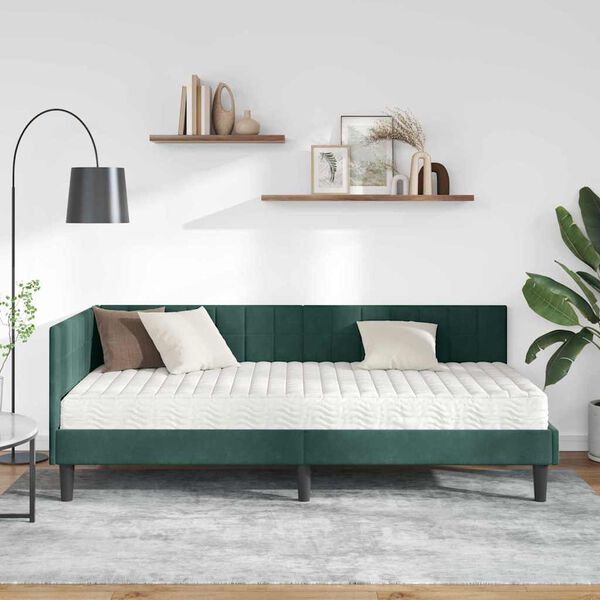 vidaXL Eckbettgestell mit Matratze mit Kopfteil 2 pcs Gr&uuml;n Samt