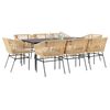 vidaXL 9-tlg. Garten-Essgruppe mit Kissen Braun Poly Rattan Glas