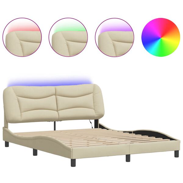 vidaXL Bettgestell mit LED ohne Matratze "Hvar" Creme 160x200 cm Stoff