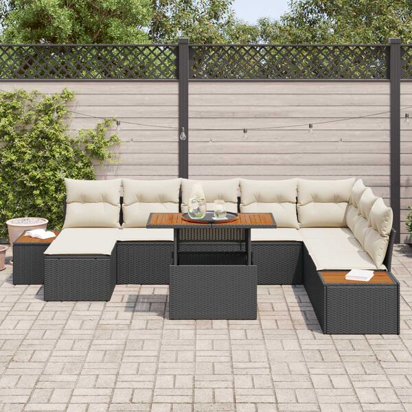 vidaXL Garten Essgruppe mit Kissen 9 pcs Schwarz und Beige