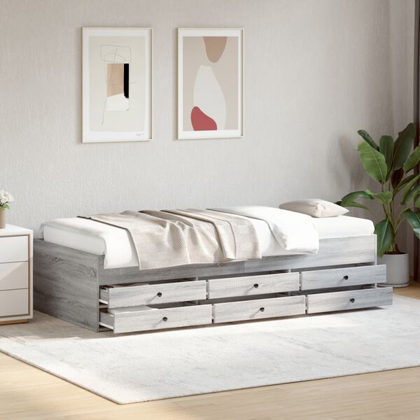 vidaXL Tagesbett mit Schubladen ohne Matratze Grau Sonoma 100x200 cm