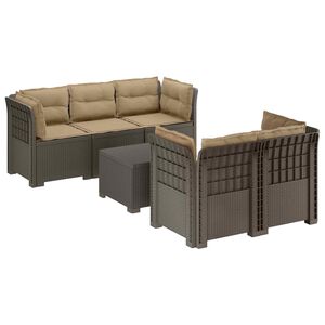vidaXL 5-Sitzer Gartensofa mit Kissen Rattan-Look PP Hellgrau