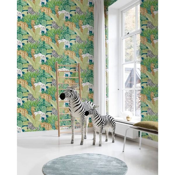 Noordwand Tapete Good Vibes Jungle Animals Gr&uuml;n und Schwarz