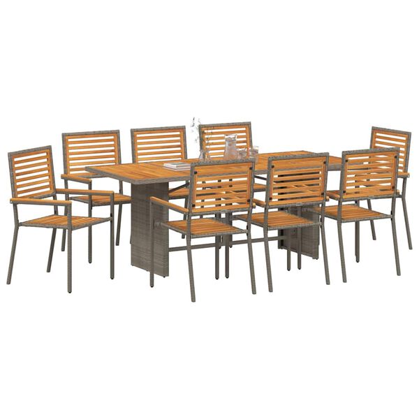 vidaXL Garten Essgruppe 9 pcs Grau und Braun Poly-Rattan