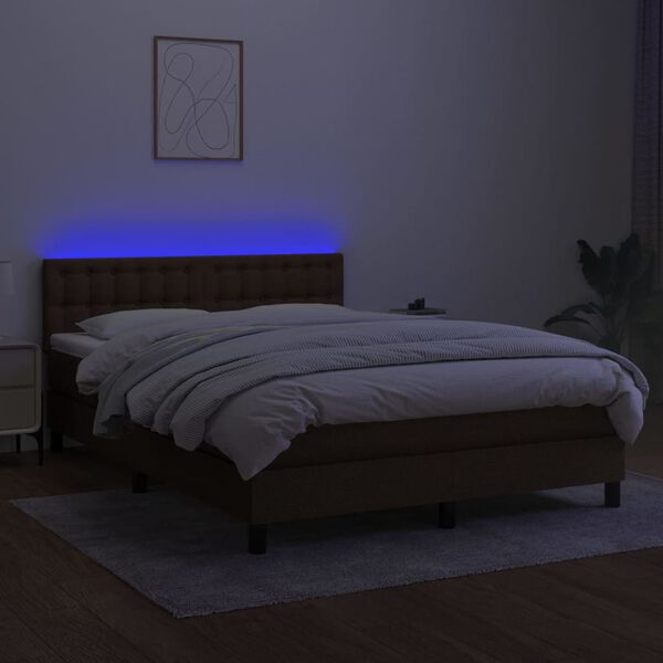 vidaXL Boxspringbett mit Matratze & LED Dunkelbraun 140x200 cm Stoff