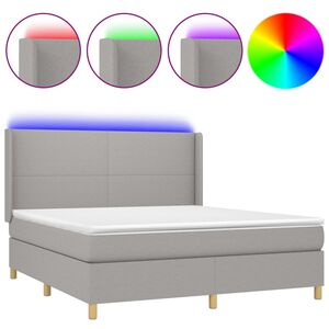 vidaXL Boxspringbett mit Matratze & LED Hellgrau 180x200 cm Stoff