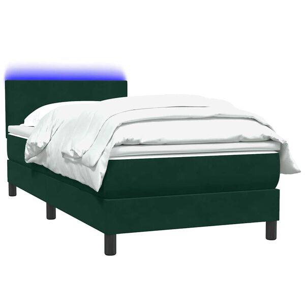 vidaXL Boxspringbett mit Matratze & LED Dunkelgr&uuml;n 80x220 cm Samt