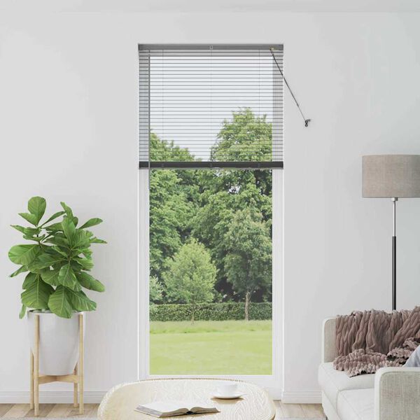 vidaXL Fensterjalousie mit Vorh&auml;ngen Dunkelgrau Aluminium