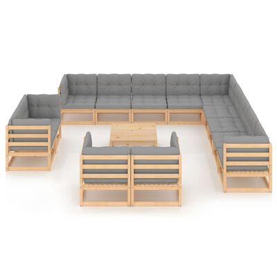 vidaXL 14-tlg. Garten-Lounge-Set mit Kissen Massivholz Kiefer