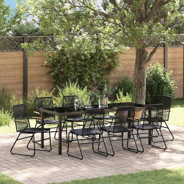 vidaXL Garten Essgruppe 9 pcs Schwarz Pulverbeschichteter Stahl
