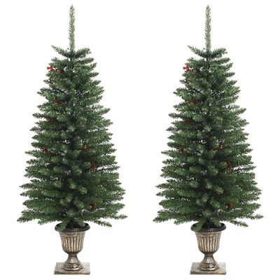 vidaXL Künstliche Weihnachtsbäume 2 Stk. mit Kranz, Girlande und LEDs