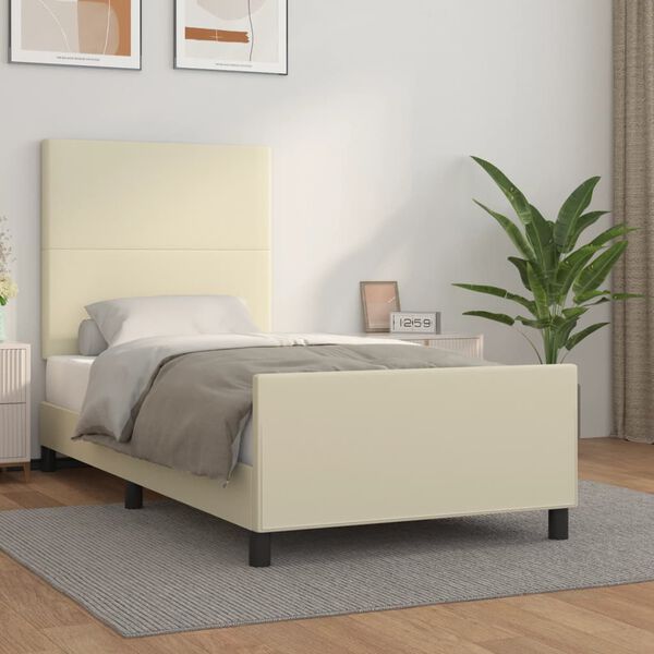 vidaXL Bettgestell mit Kopfteil Creme 90x200 cm Kunstleder