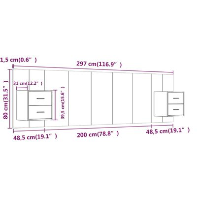 vidaXL Kopfteil mit Nachttischen Weiß Holzwerkstoff
