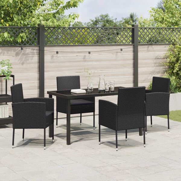 vidaXL Garten Essgruppe mit Kissen 5 pcs Schwarz Poly-Rattan