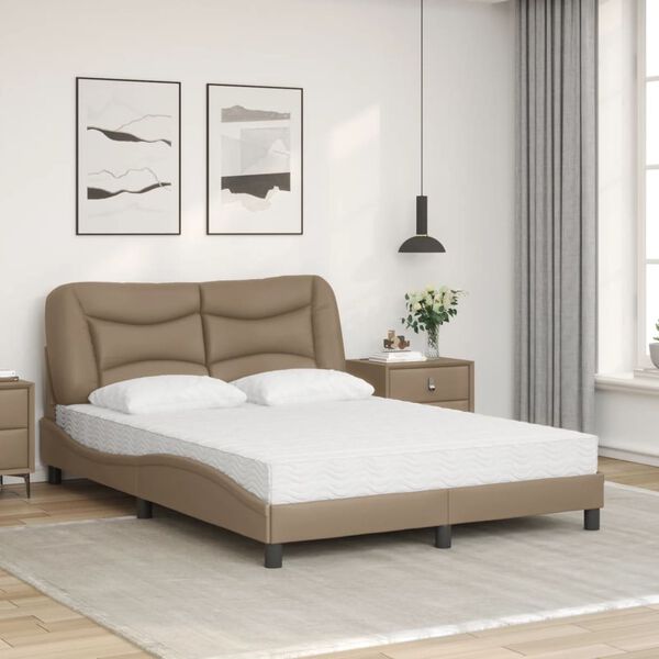 vidaXL Bett mit Matratze "Hvar" Cappuccino-Braun 140x200 cm Kunstleder