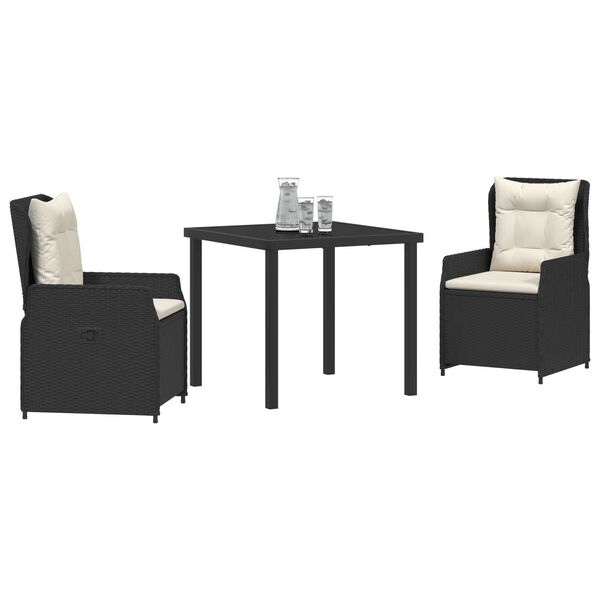 vidaXL Garten Essgruppe 3 pcs Schwarz Poly-Rattan