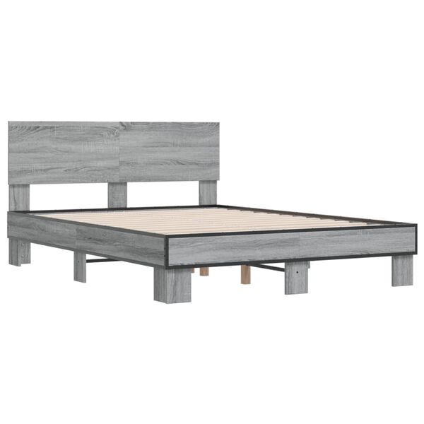 vidaXL Bettgestell Grau Sonoma 120x190 cm Holzwerkstoff und Metall