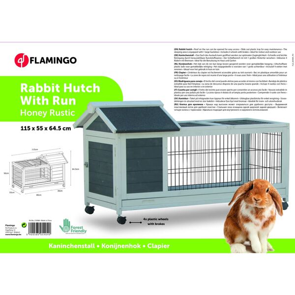 FLAMINGO Kaninchenstall Honey Rustic 115x55x64,5 cm Grau