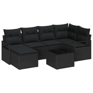 vidaXL Sofa Set mit Kissen mit Speicher 7 pcs Schwarz Poly-Rattan