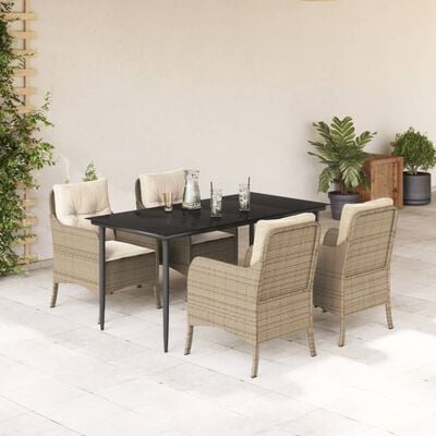 vidaXL 5-tlg. Garten-Essgruppe mit Kissen Beige Poly Rattan