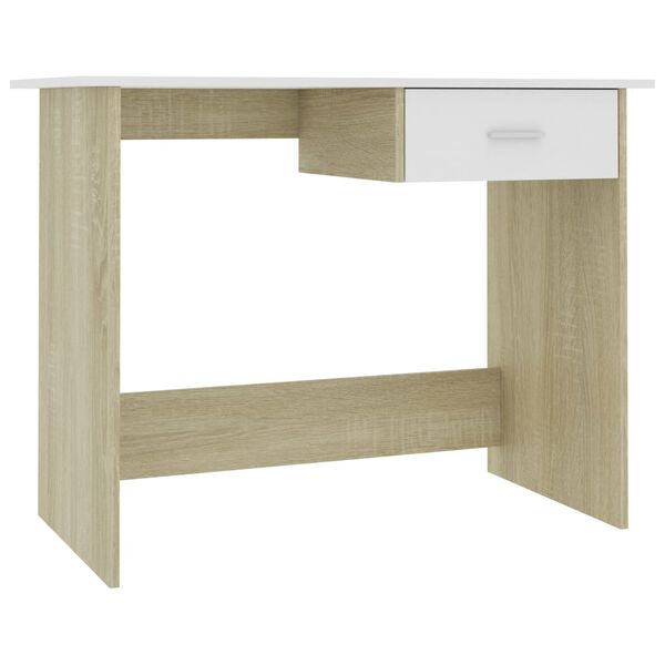 vidaXL Schreibtisch Weiß Sonoma-Eiche 100x50x76 cm Holzwerkstoff