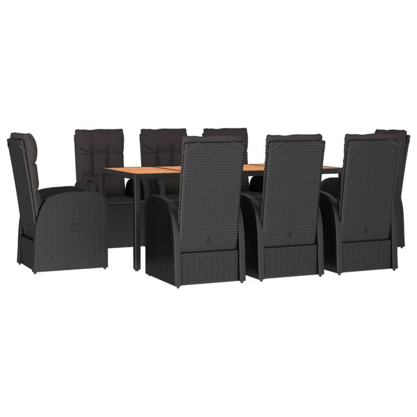 vidaXL 9-tlg. Garten-Essgruppe mit Kissen Schwarz Poly Rattan