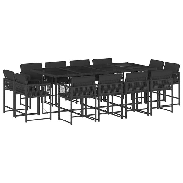 vidaXL 13-tlg. Garten-Essgruppe mit Kissen Schwarz Poly Rattan