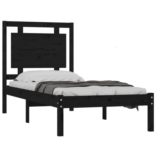 vidaXL Massivholzbett Schwarz 75x190 cm