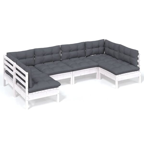 vidaXL 6-tlg. Garten-Lounge-Set mit Kissen Wei&szlig; Kiefer Massivholz