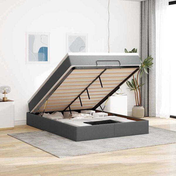 vidaXL Ottoman-Bett mit Matratze Dunkelgrau 140x200 cm Stoff