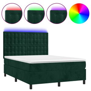 vidaXL Boxspringbett mit Matratze & LED Dunkelgr&uuml;n 140x200 cm Samt