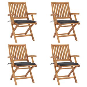 vidaXL Klappbare Gartenst&uuml;hle mit Kissen 4 Stk. Massivholz Teak