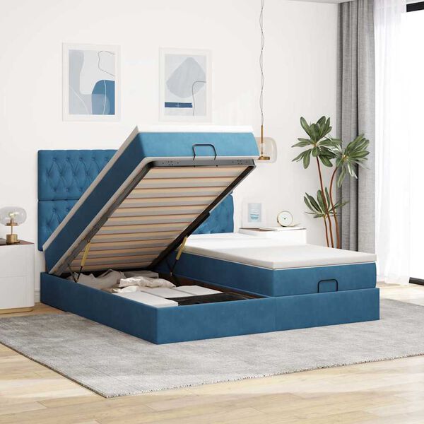 vidaXL Ottoman-Bett mit Matratzen Dunkelblau 180x200 cm Samt