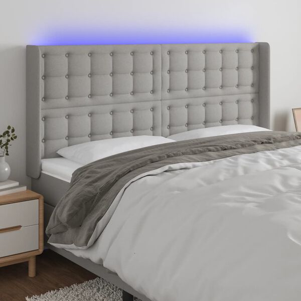 vidaXL LED Kopfteil Hellgrau 203x16x118/128 cm Stoff