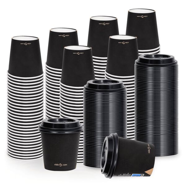vidaXL Pappbecher mit Deckel 120 ml 250 Stk. Schwarz