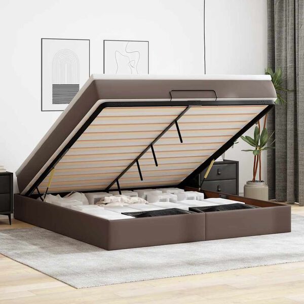 vidaXL Ottoman-Bett mit Matratze Braun 180x200 cm Kunstleder