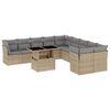 vidaXL 11-tlg. Garten-Sofagarnitur mit Kissen Beige Poly Rattan