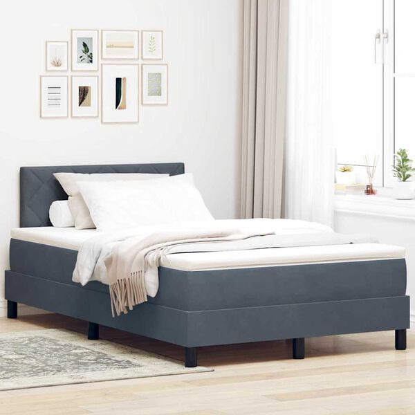 vidaXL LED Boxspringbett mit Matratze Dunkelgrau 120 x 190 cm Samt