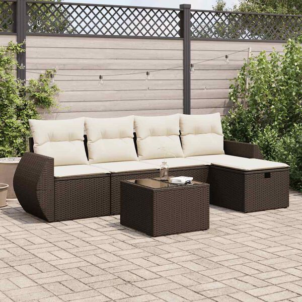 vidaXL 5-tlg. Garten-Sofagarnitur mit Kissen Braun Poly Rattan