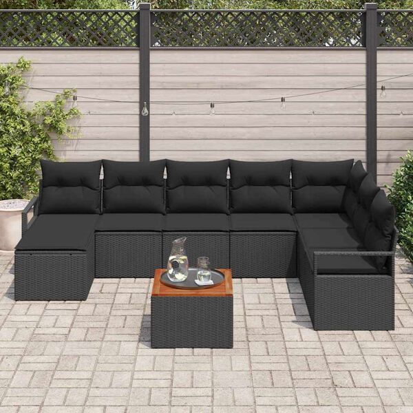 vidaXL Gartensofa-set mit Kissen 9 pcs Schwarz Poly-Rattan